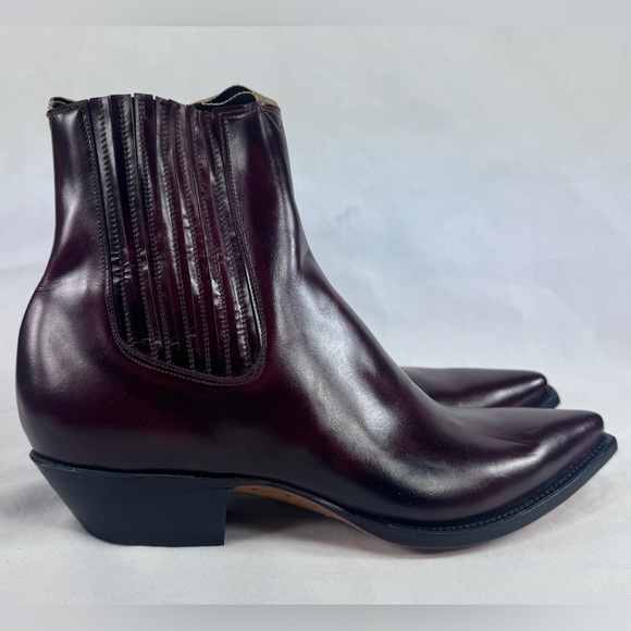 VTG Nogales Chelsea Stacked Heel Ankle Cowboy Boot Handmade Mexico Burgundy 11.5